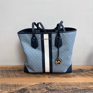 Michael Kors Eva Large Logo Stripe Tote Bag in Chambray Multi ~ Pre loved